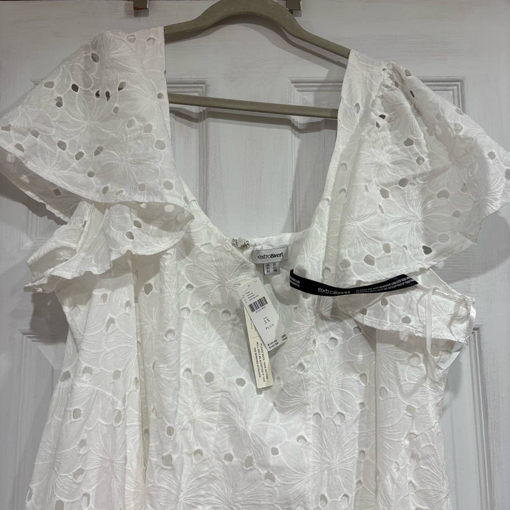 Anthropologie 2X Extro&Vert Ada Flutter-Sleeve Broderie Midi Dress NWT UK 20 3X - Picture 6 of 10